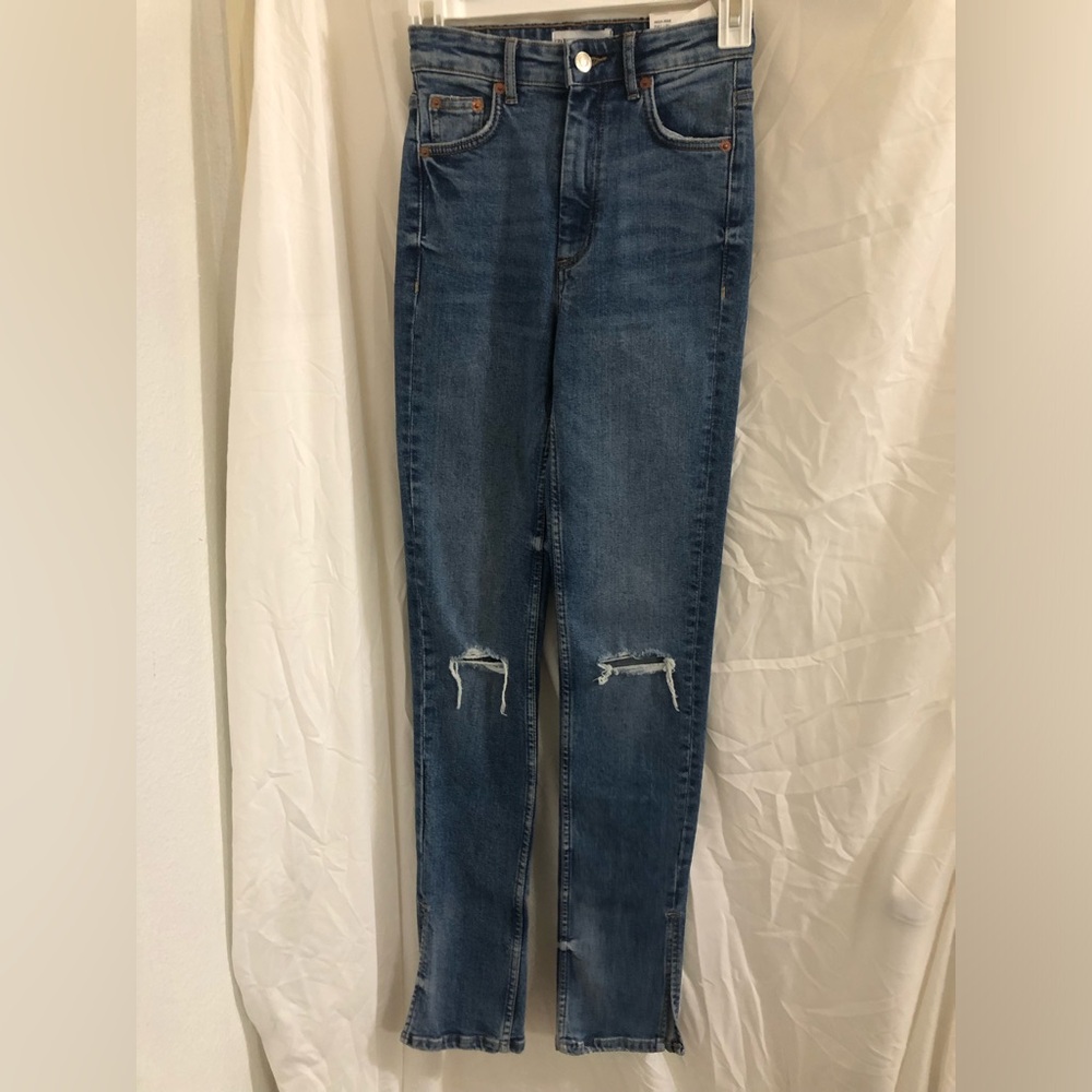 Zara split skinny‎ distressed shredded jeans brand new size 0